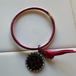 Upcycled Elegant Pink Bracelet with Brown Charm